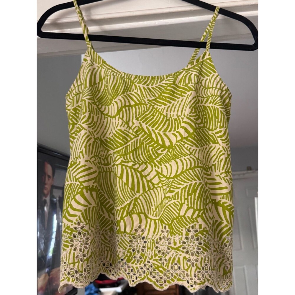 Anthropologie only hearts tank top green tan cut out boho cropped leaf pattern